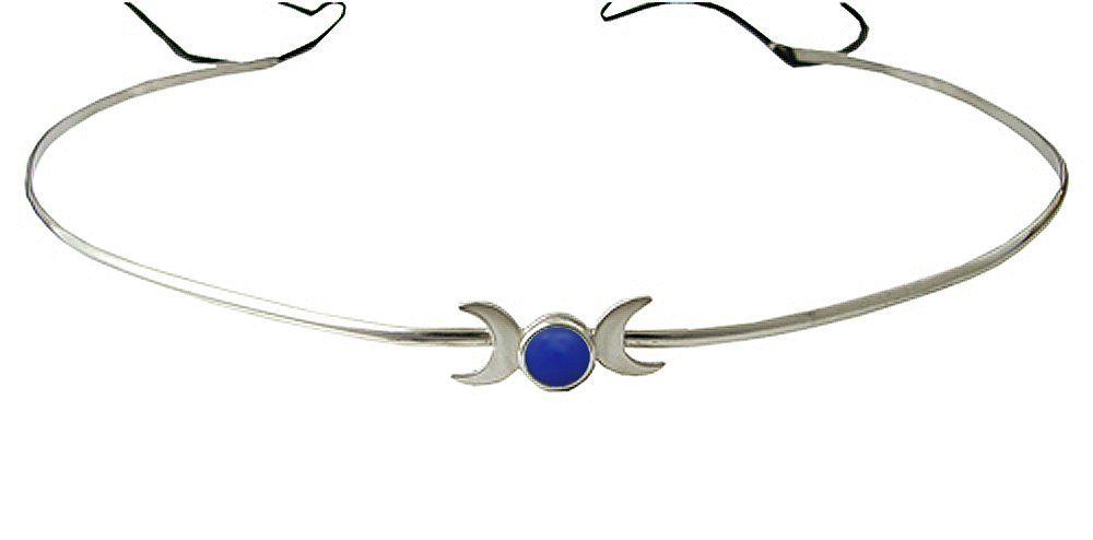 Sterling Silver Renaissance Style Headpiece Circlet Tiara With Blue Onyx